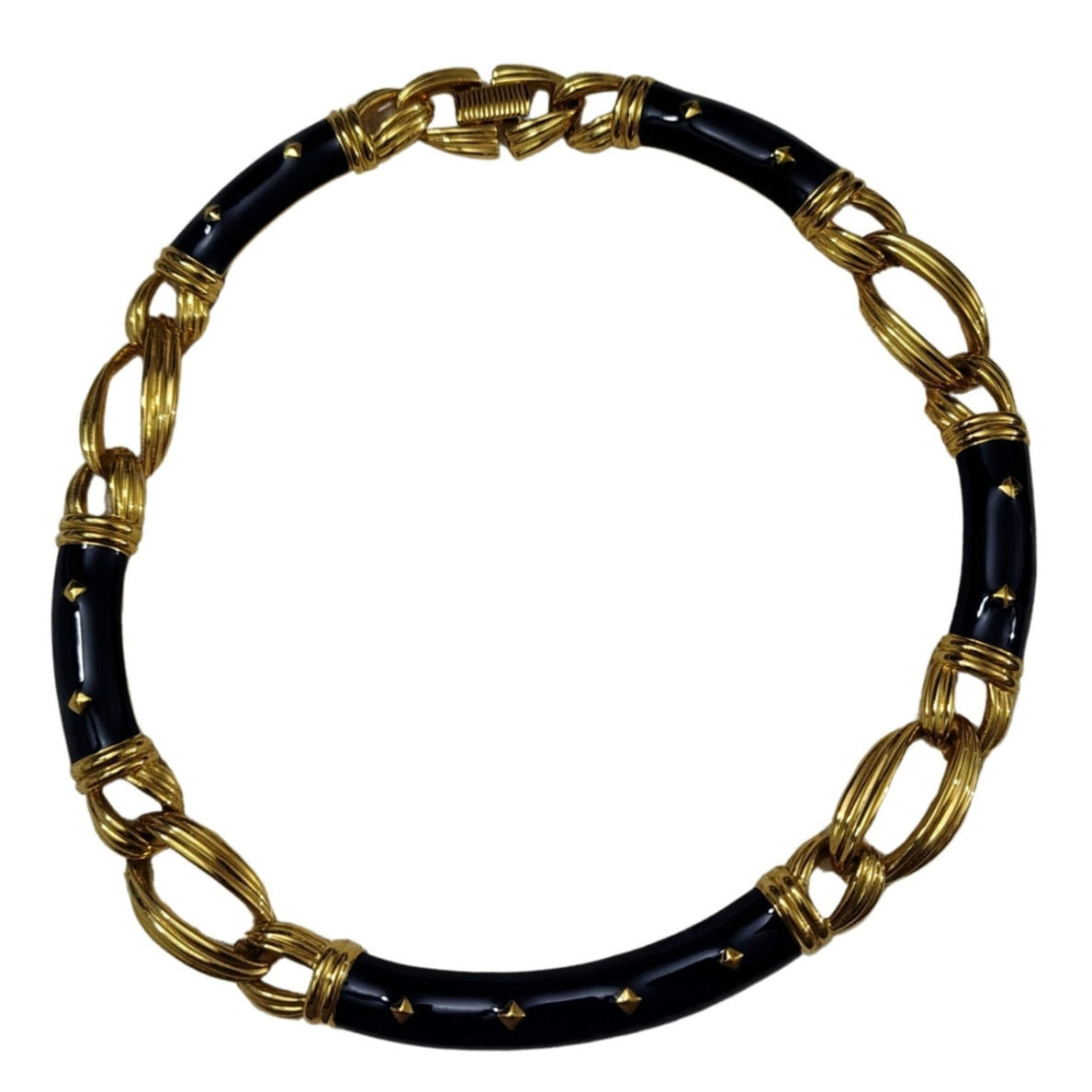 1980s Blue Enamel Large Rope Chain Link Choker Necklace Gold Tone by Ivana Trump