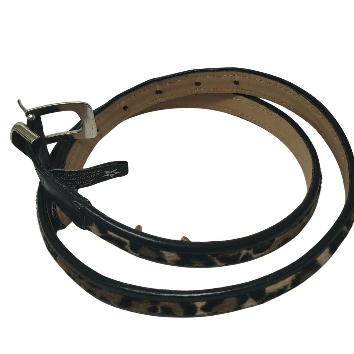 Brighton Soft Faux Leopard Skin Black Cowhide Leather Skinny Belt Size Medium