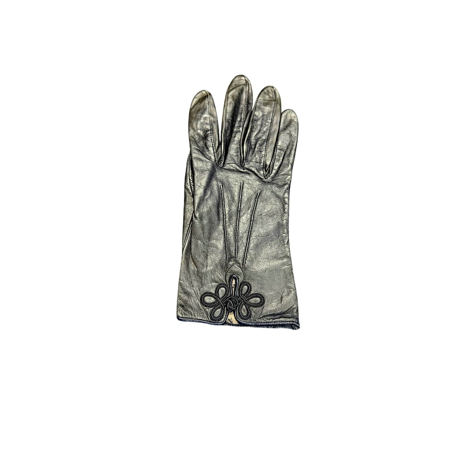 Vintage Anne Klein Aris Black Soft Leather Frog Closure Gloves Size Large Womens
