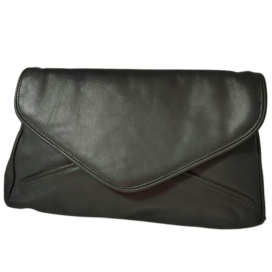 70s Gray Maxi Clutch Faux Leather Foldover Closure Magnetic Clasp 2 Compartments