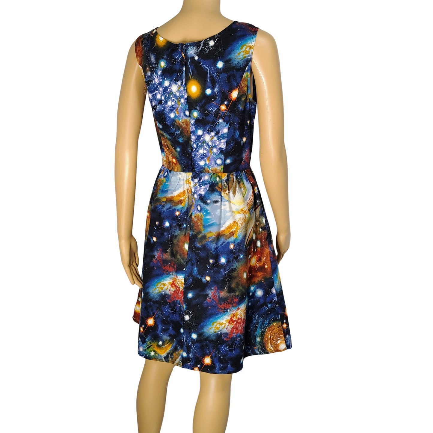 Blue ModCloth Fervour Dress Galaxy Fit & Flare Back Zipper Sleeveless Size Small