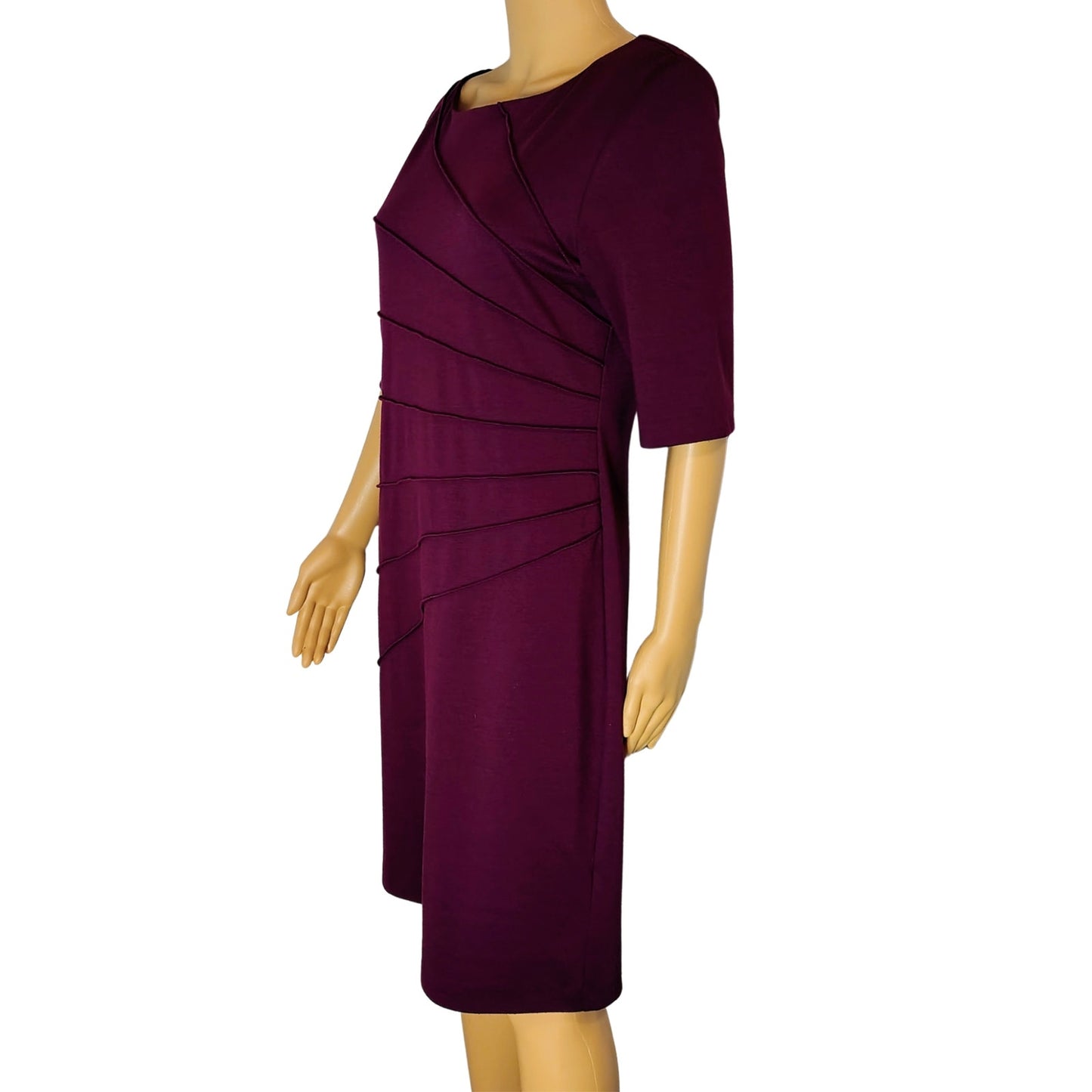 Burgundy Bodycon Body Conscious Three Quarter Sleeve Midi Casual Dress Size 10