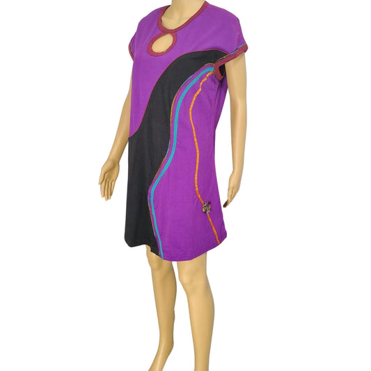 Purple Rising International A Line Midi Dress Mixed Applique Details Two Pockets