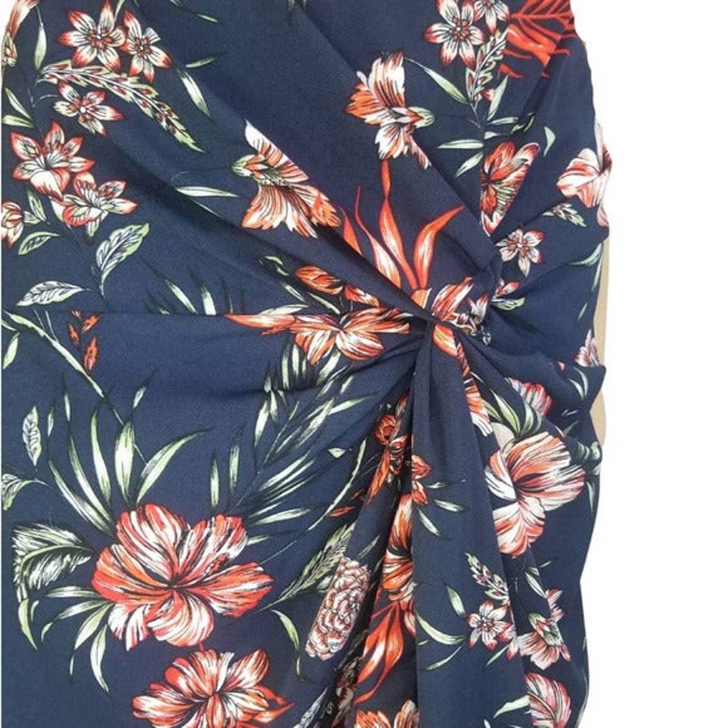 Long Hawaiian Print Long Bodycon Skirt Body Shaping Zip Up Left Slit Size Small