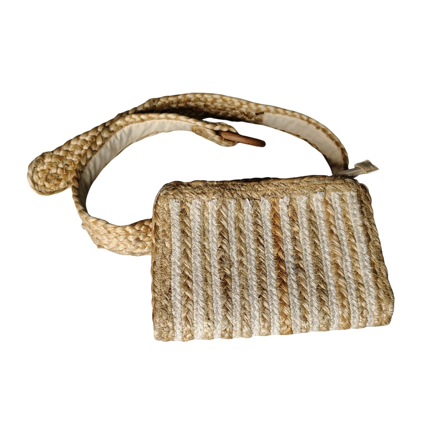 Convertible Belt Bag Fanny Pack Light Brown Cotton Jute Blend Zipper Pouch