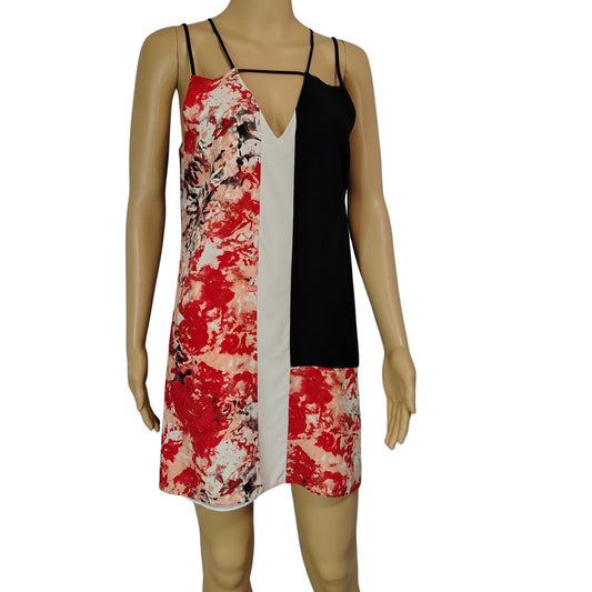 100% SILK PARKER Slip Dress Patchwork Floral Keyhole Strappy Black Red White Size S