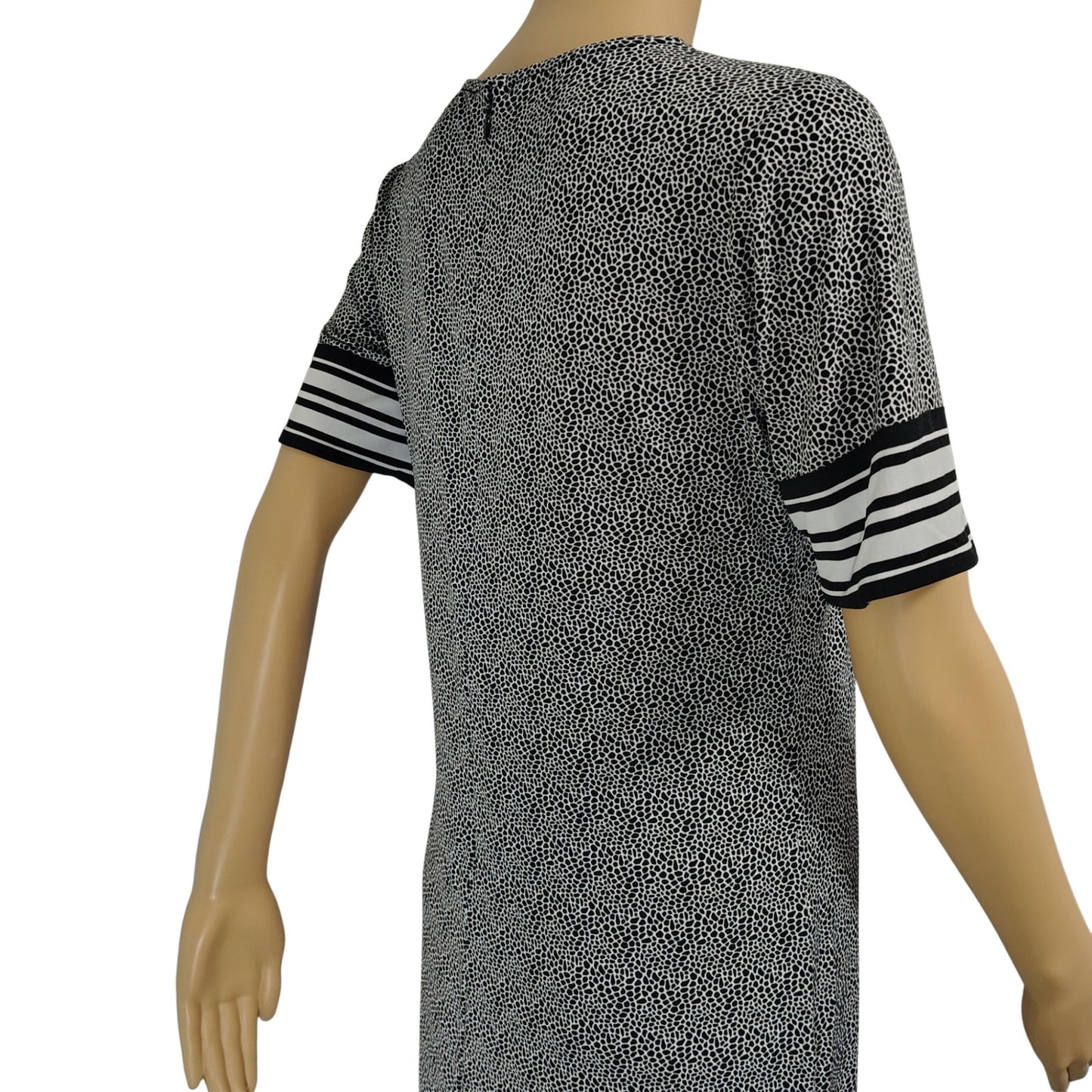 Michael Kors Short Sleeve Black White Midi Sheath Dress Stripes Size Small