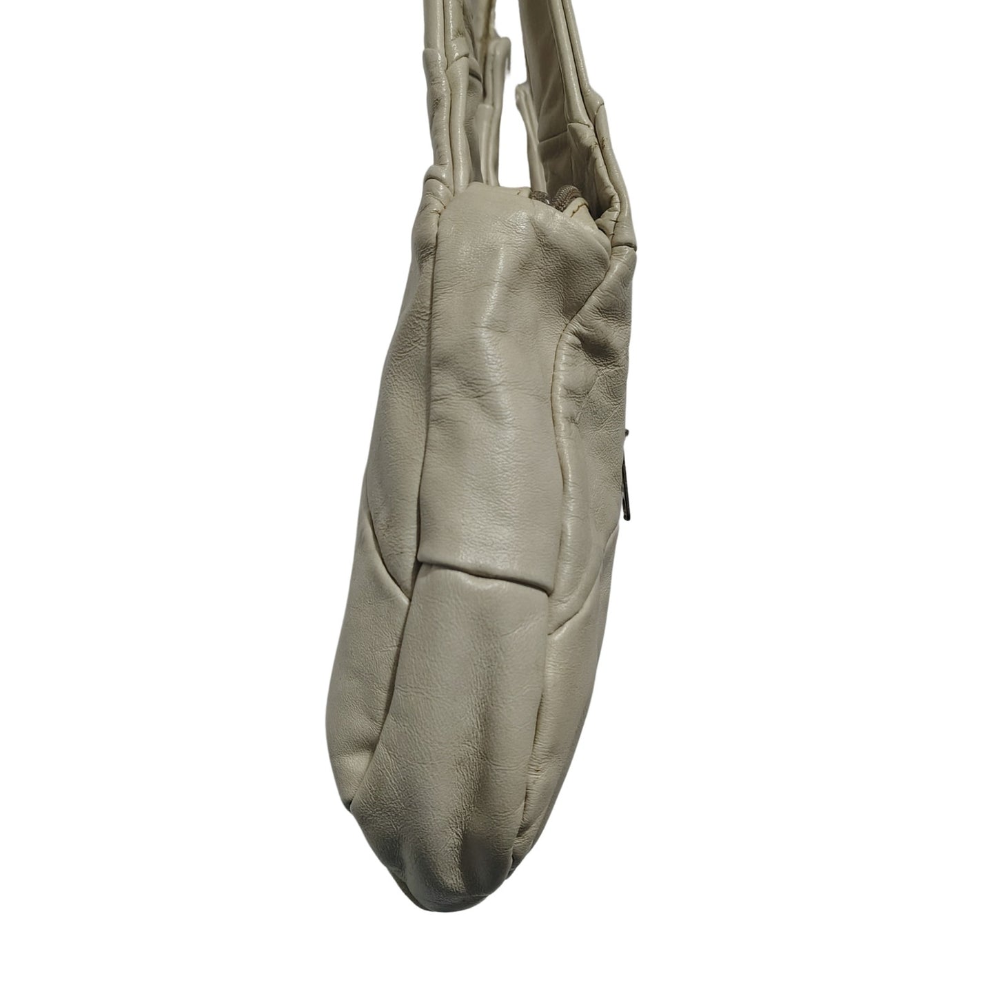 80s Cream Genuine Leather Patchwork Crescent Shoulder Bag Vintage Zipper Closure