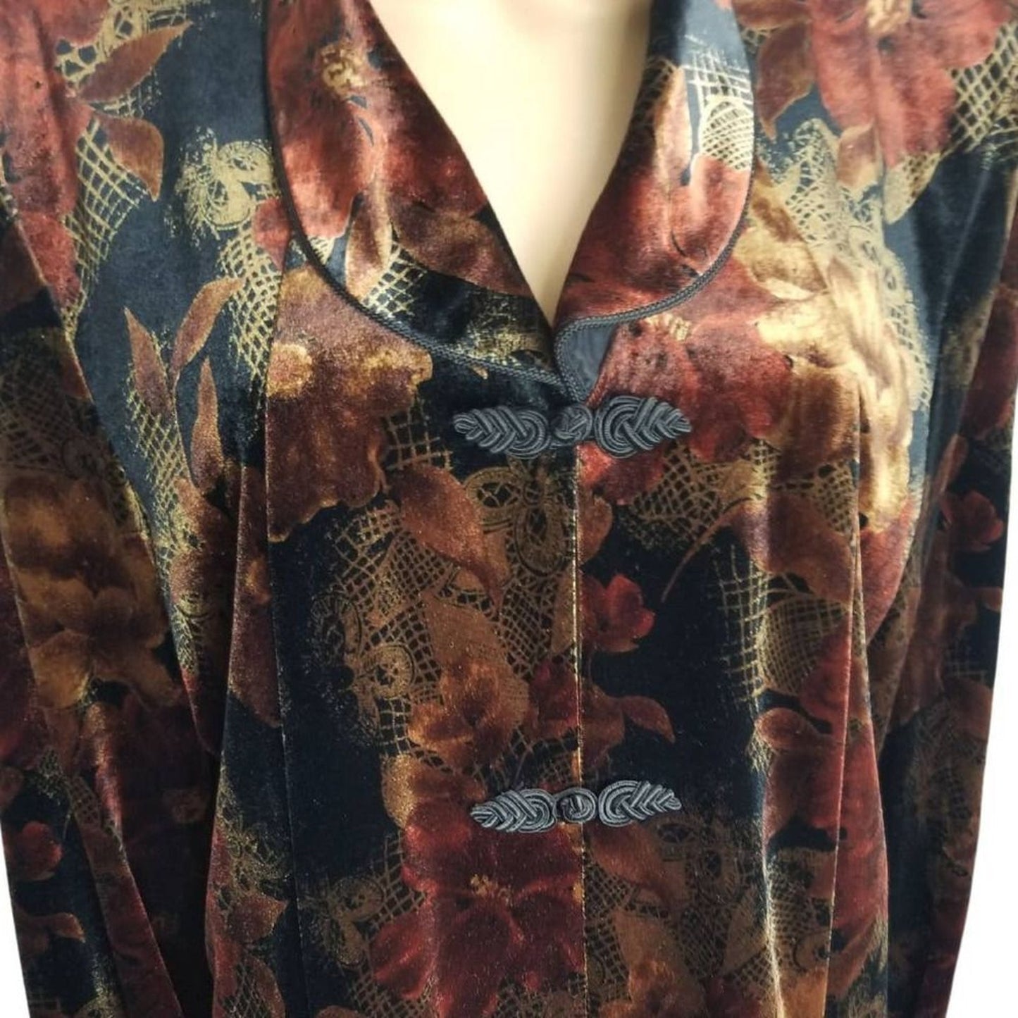 Stretch Velvet Floral Blazer Frog Closures Shoulder Pads Velour Soft Size 18