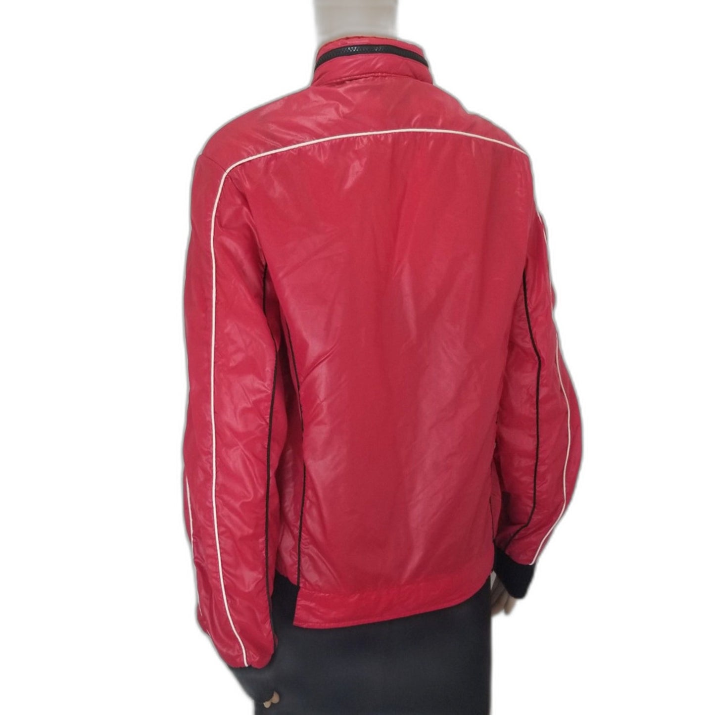 80s Vintage Style Auto Zip Up Nylon Red Light Weight Racer Jacket Size Small