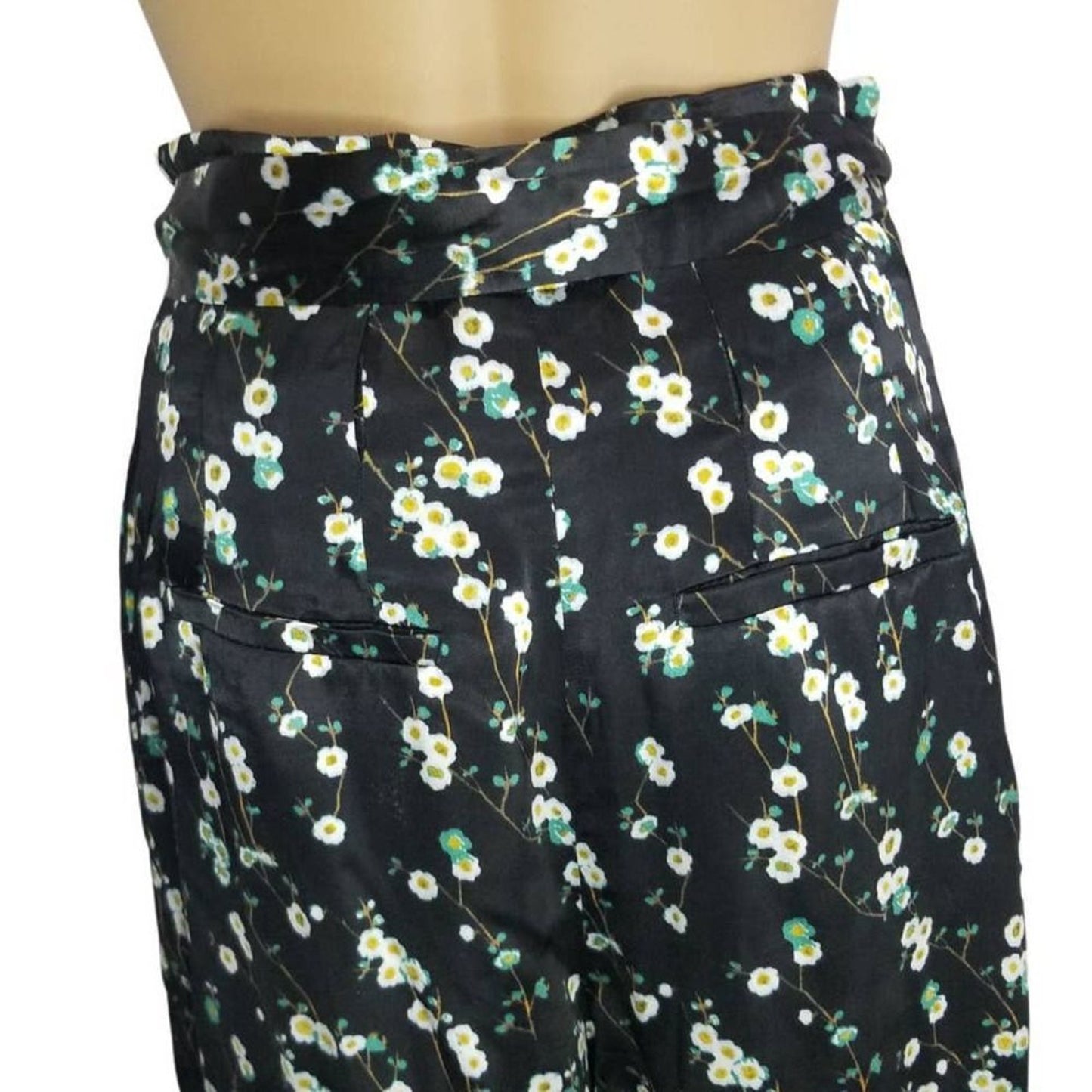 Mossimo Dutti Black Silk Long Bermuda Shorts Floral Belt Hidden Pockets Size 6