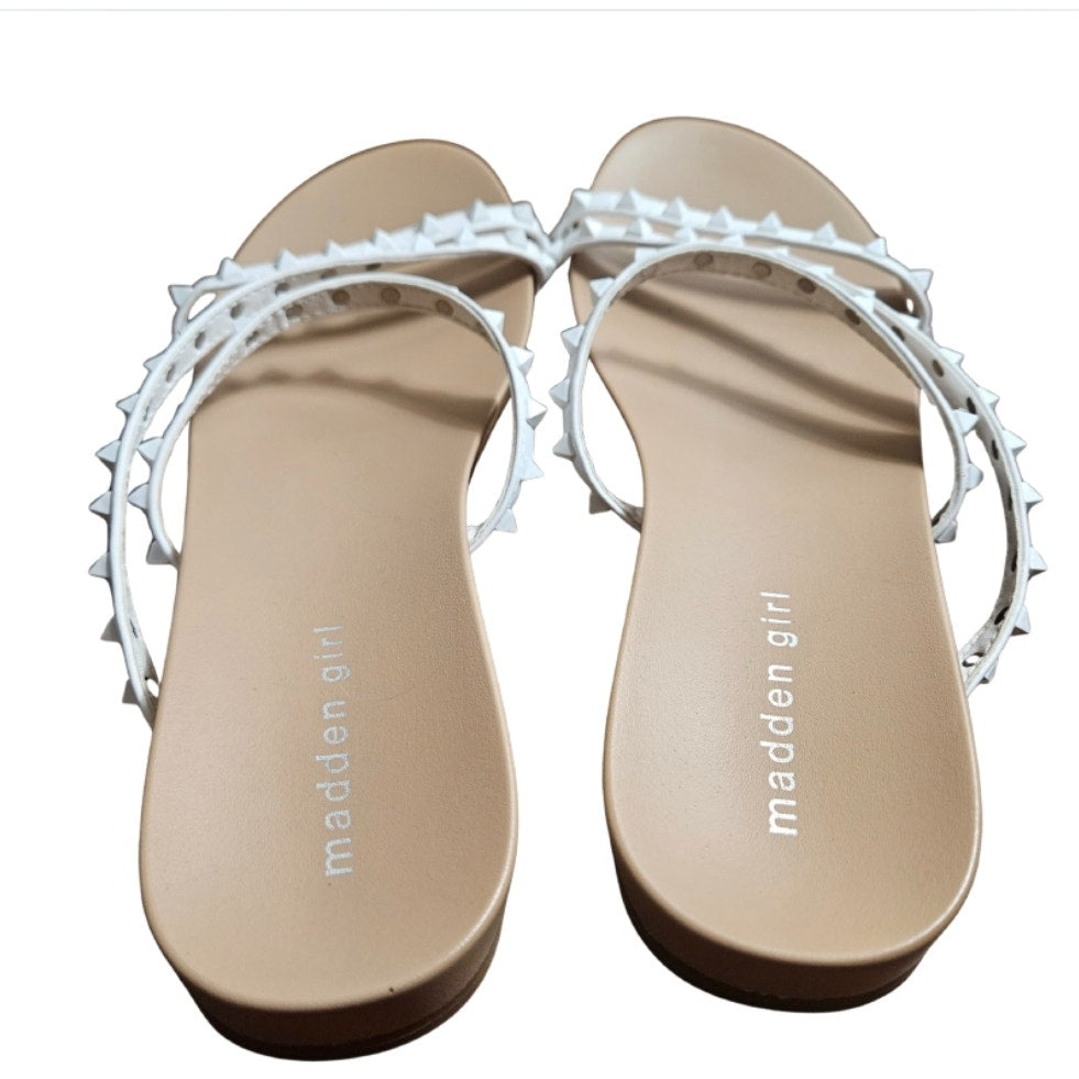 White Madden Girl Women's Candy Slide Strappy Sandal Square Spikes Size 8.5