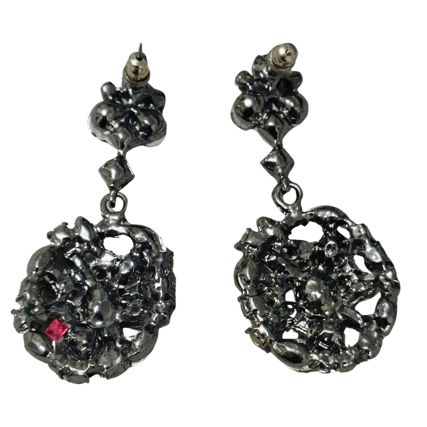 Dangling Crystal Bling Oval Statement Pierced Earrings Multi Color Rhinestone