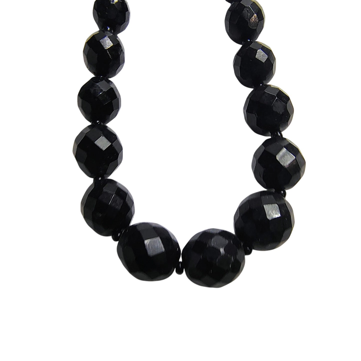 Black Beveled Glass Beaded Vintage Single Strand Necklace Spring Clasp Closurep