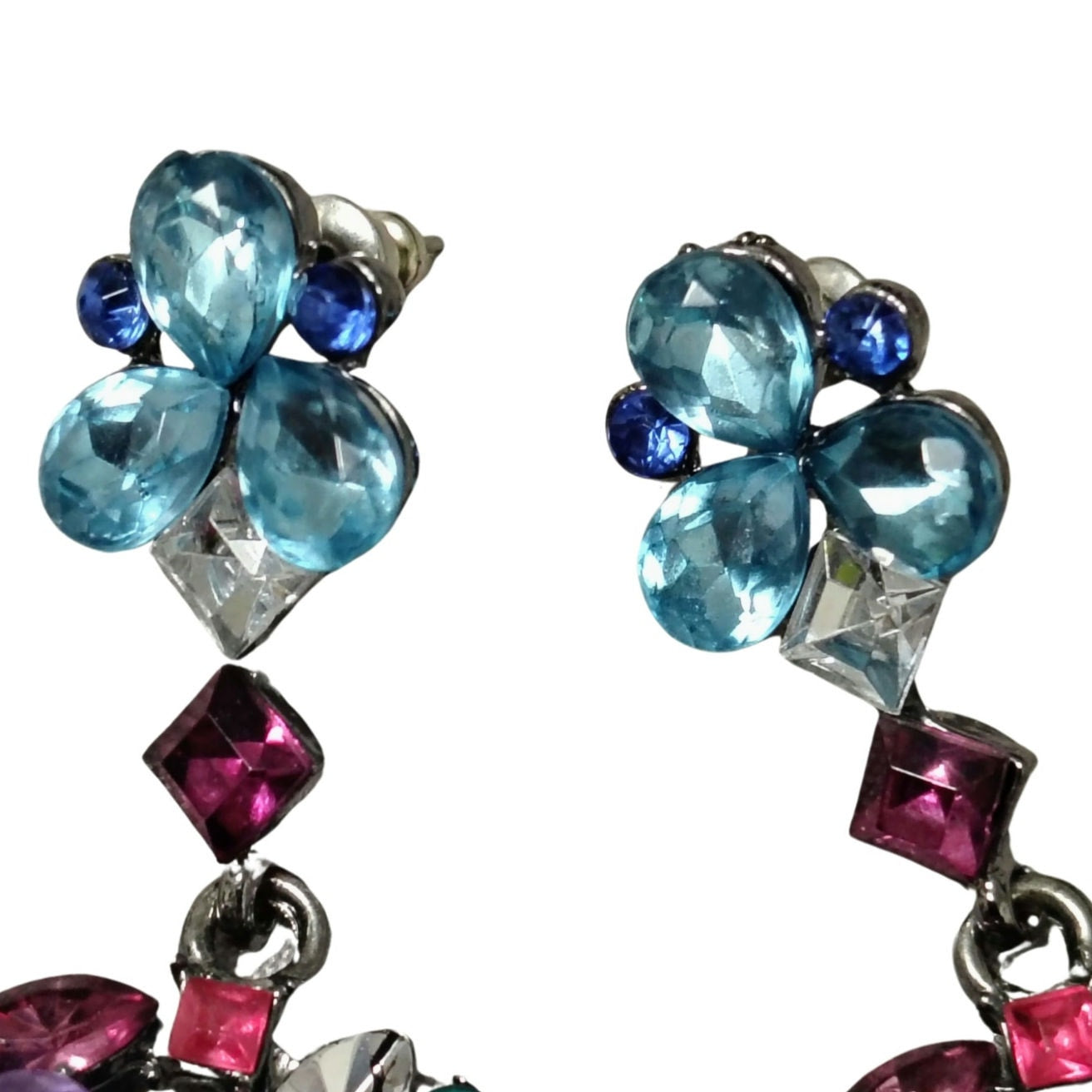 Dangling Crystal Bling Oval Statement Pierced Earrings Multi Color Rhinestone