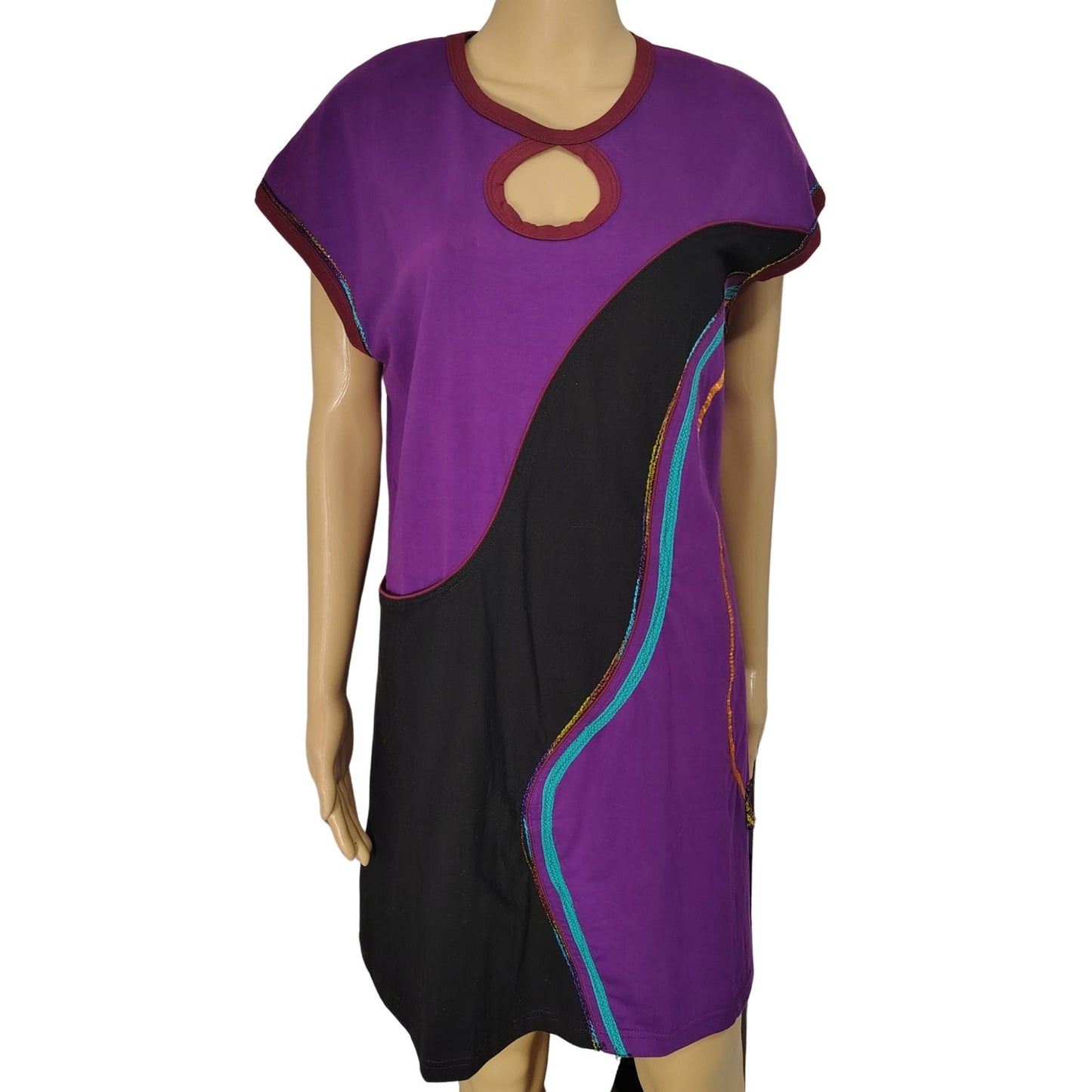 Purple Rising International A Line Midi Dress Mixed Applique Details Two Pockets