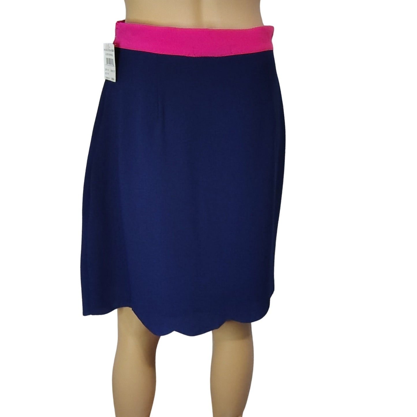 Blue Skirt Hot Pink Waistband Side Zipper Scalloped Hem by Gibson Size Medium