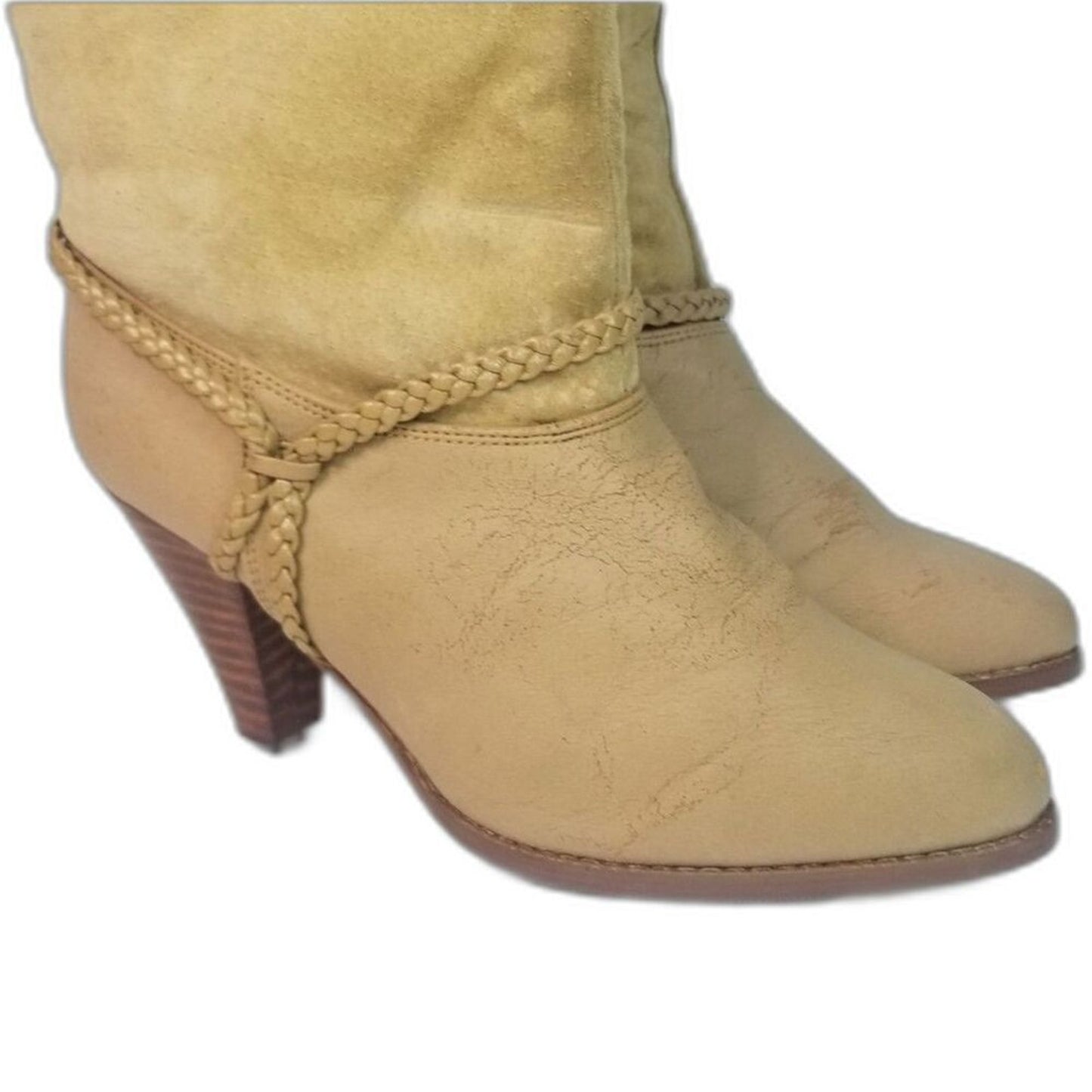 70s Vintage Kookie Sherpa Lined Beige Suede Vegan Faux Leather Boots Size 6.5