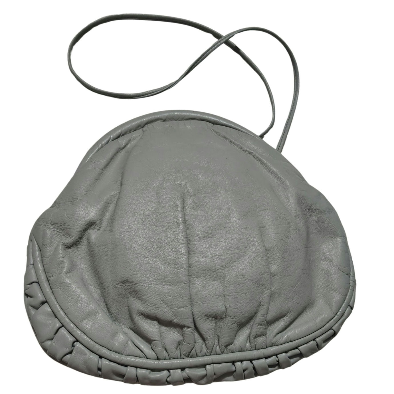 80s Gray Leather Ruched Round 2-IN-1 Crossbody Maxi Clutch Handbag Silver Studs