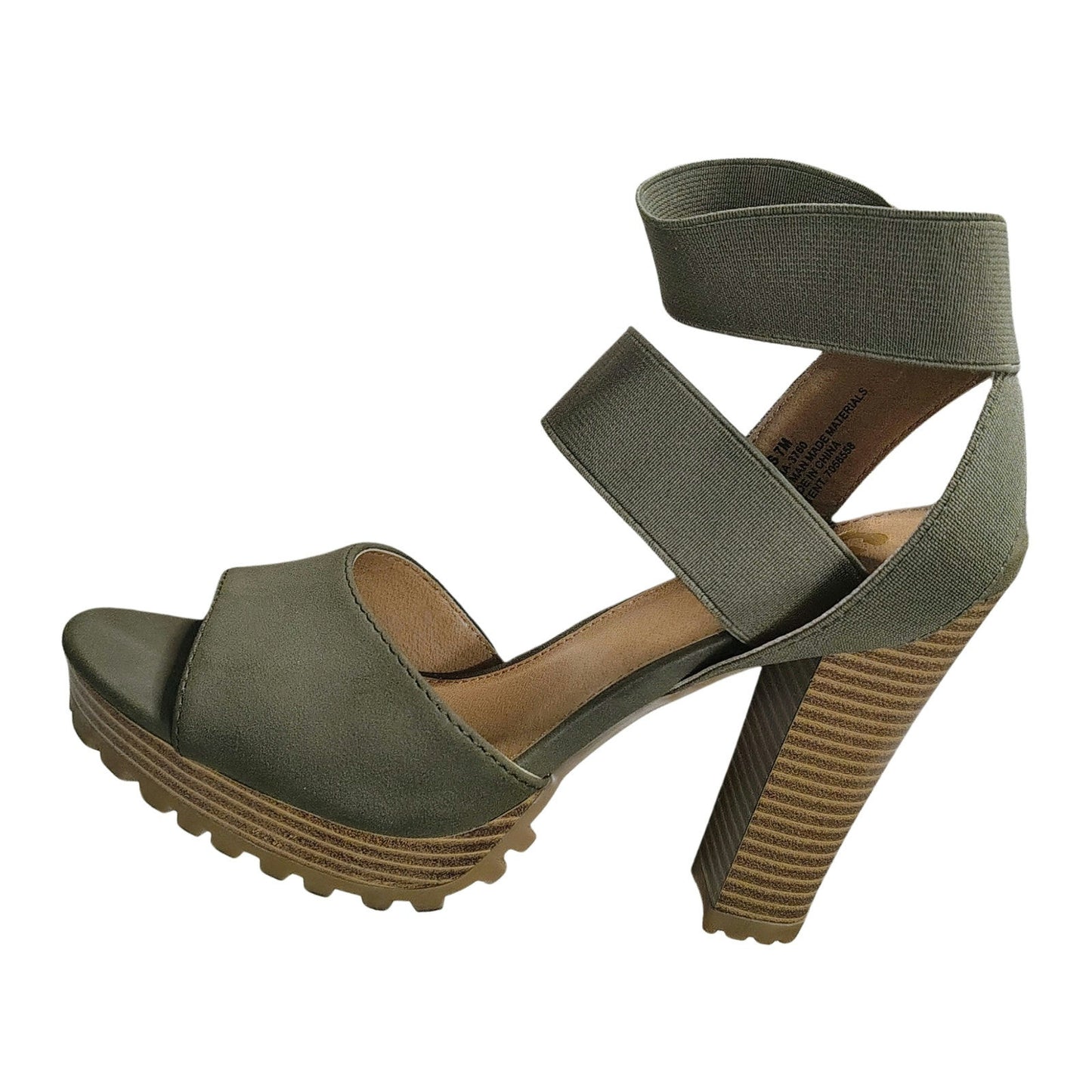 Forest Green Platform Strappy Elastic Sandals Traction Bottoms Block Heel Size 7