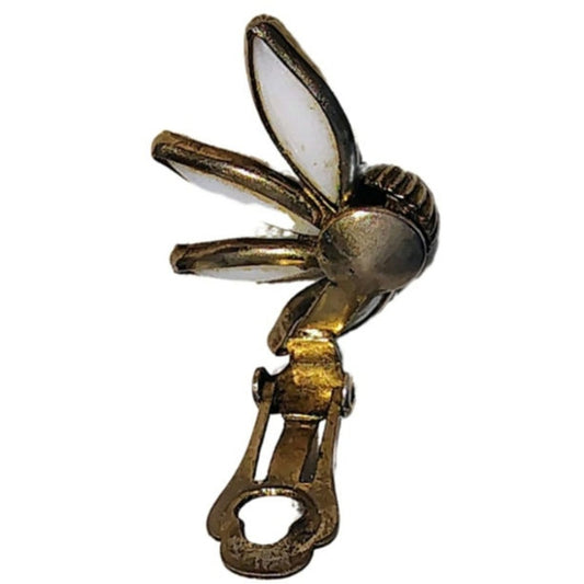 1949 Crown Trifari Clip-on Earrings White Milk Glass Signed Pair Daisy Petals