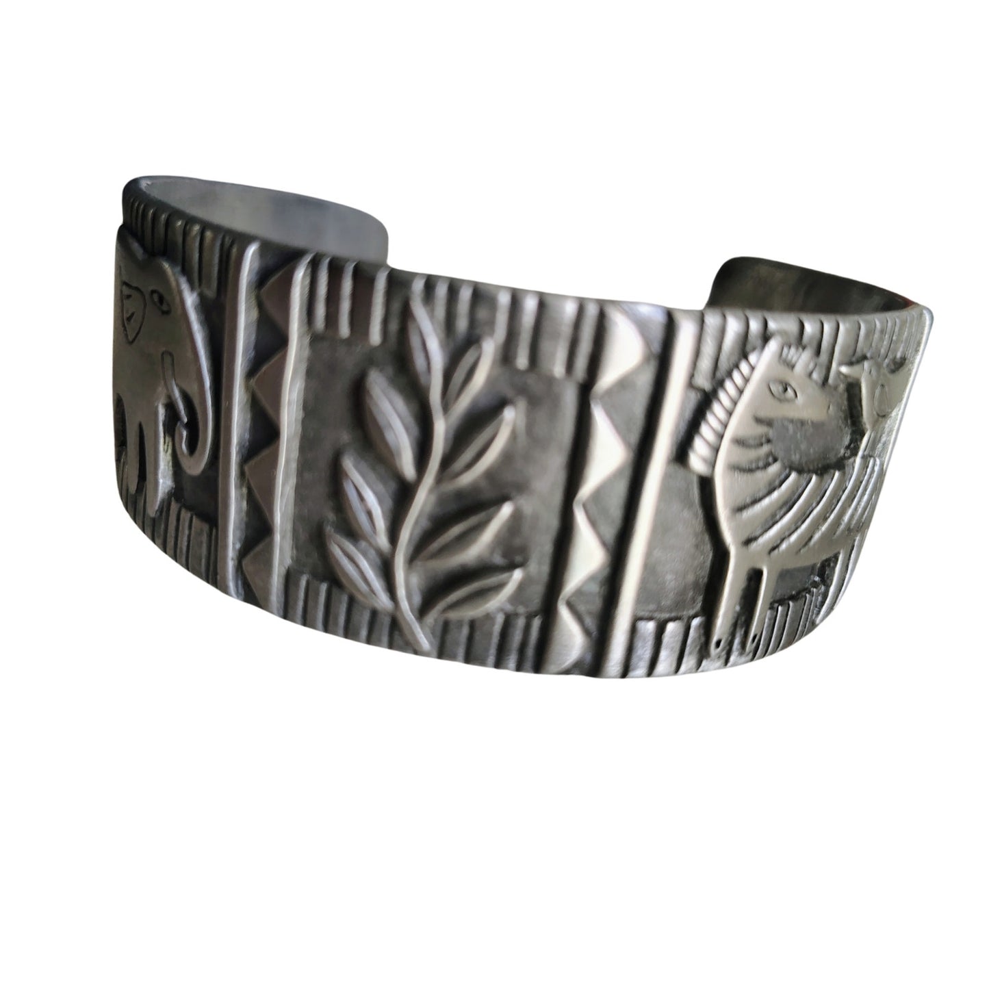 J B Hunt Wild Kingdom Cuff Bracelet Elephant Zebra Designer Vintage Wearable Art