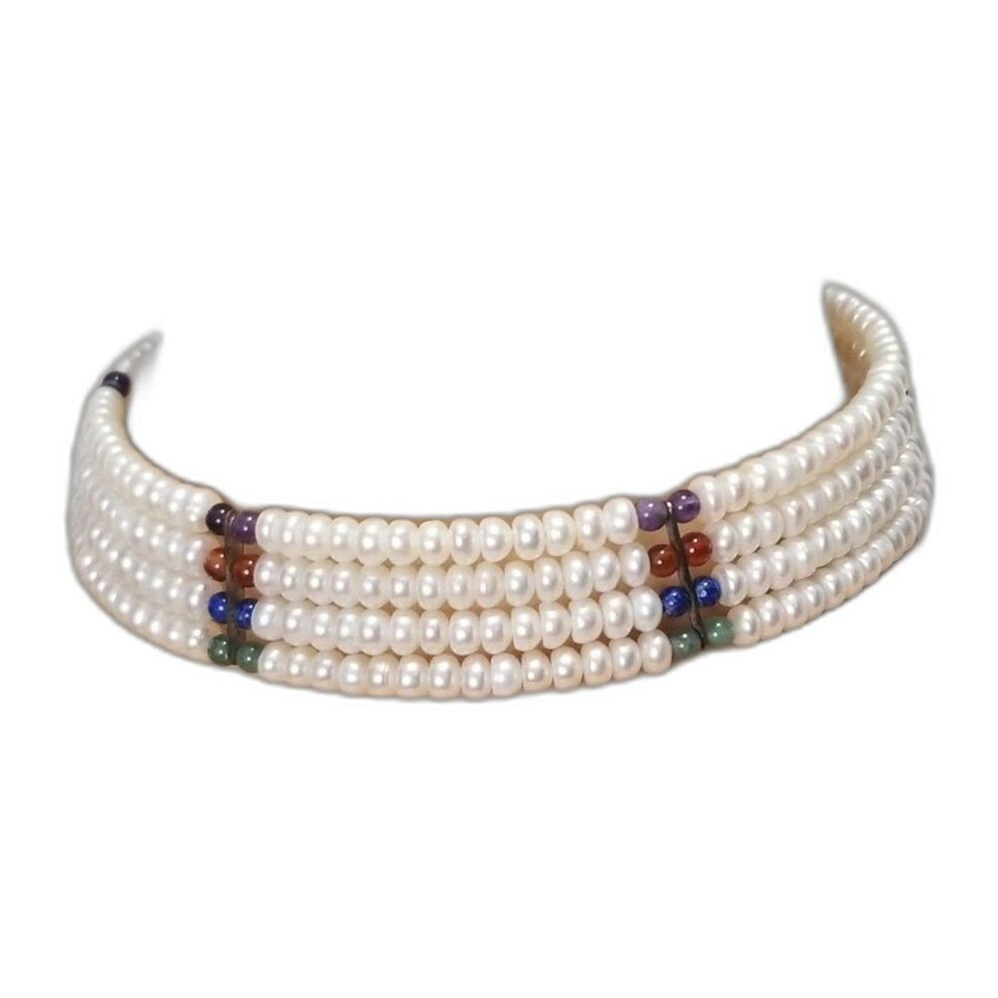 Bridal Set Vintage Pearl Gems Choker Four Strand Memory Wire Matching Bracelet