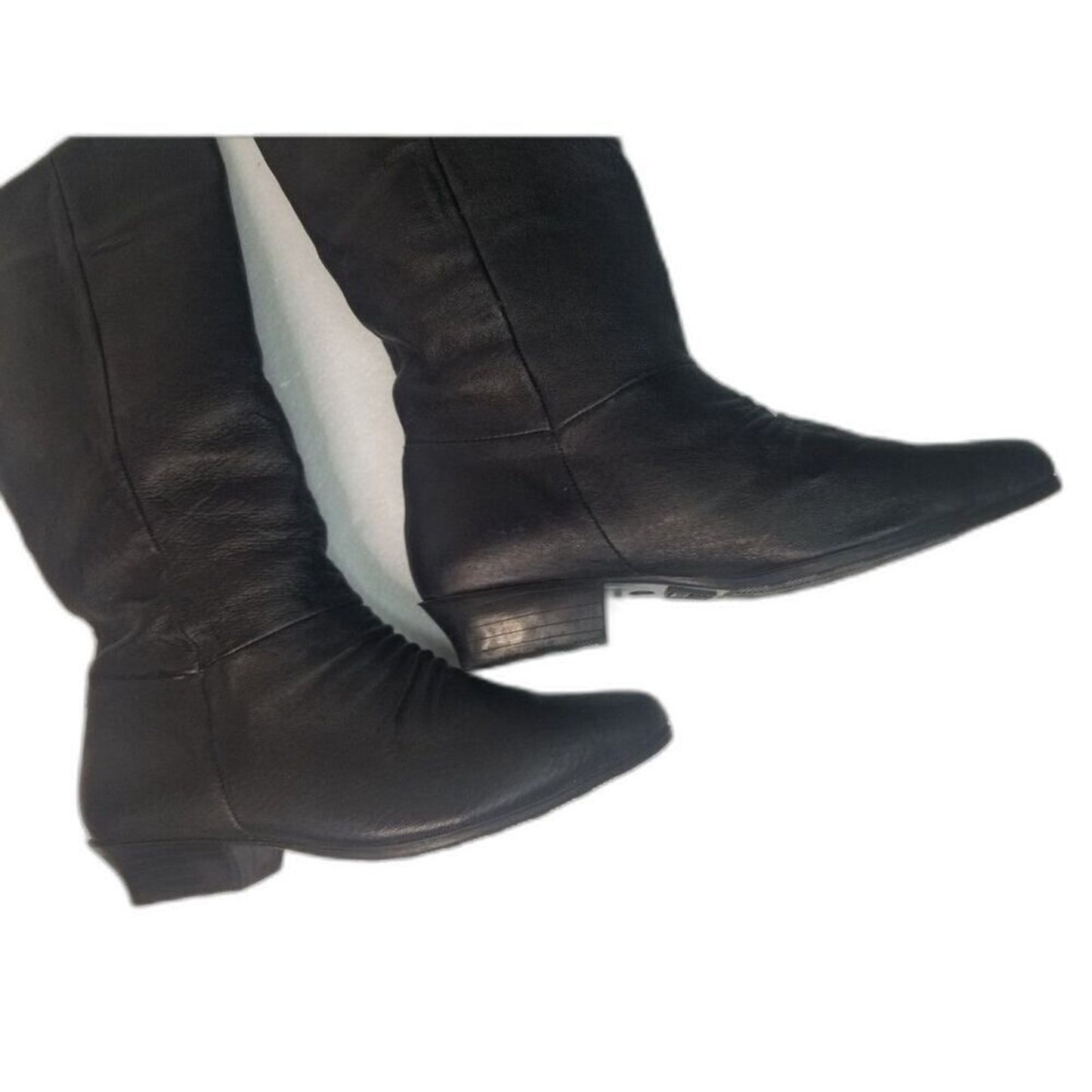 90s Vintage Black Leather Basic Editions Fold Down Mid Calf Boots Size 6