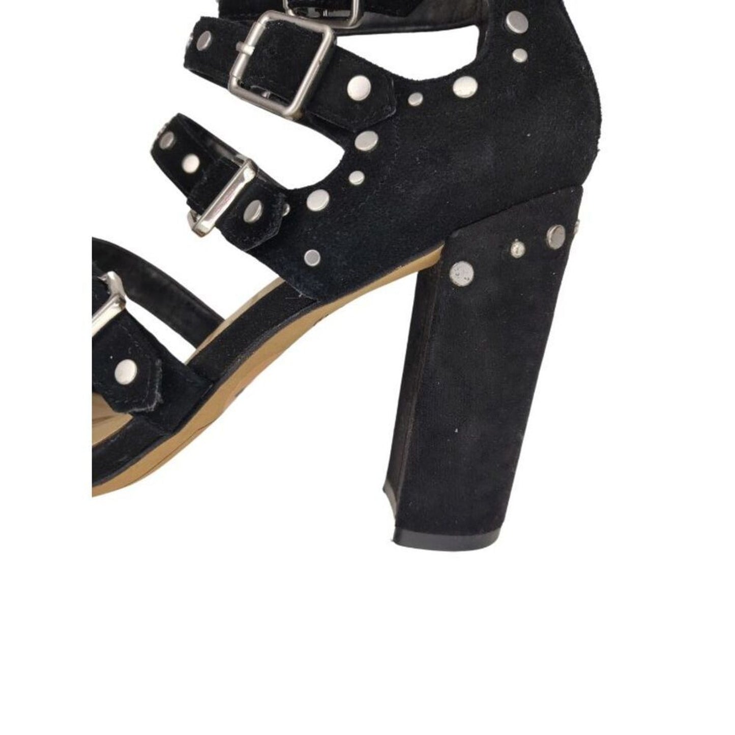 Strappy Studded Black Suede Leather Sam Edelman York Sandal High Heels Size 7