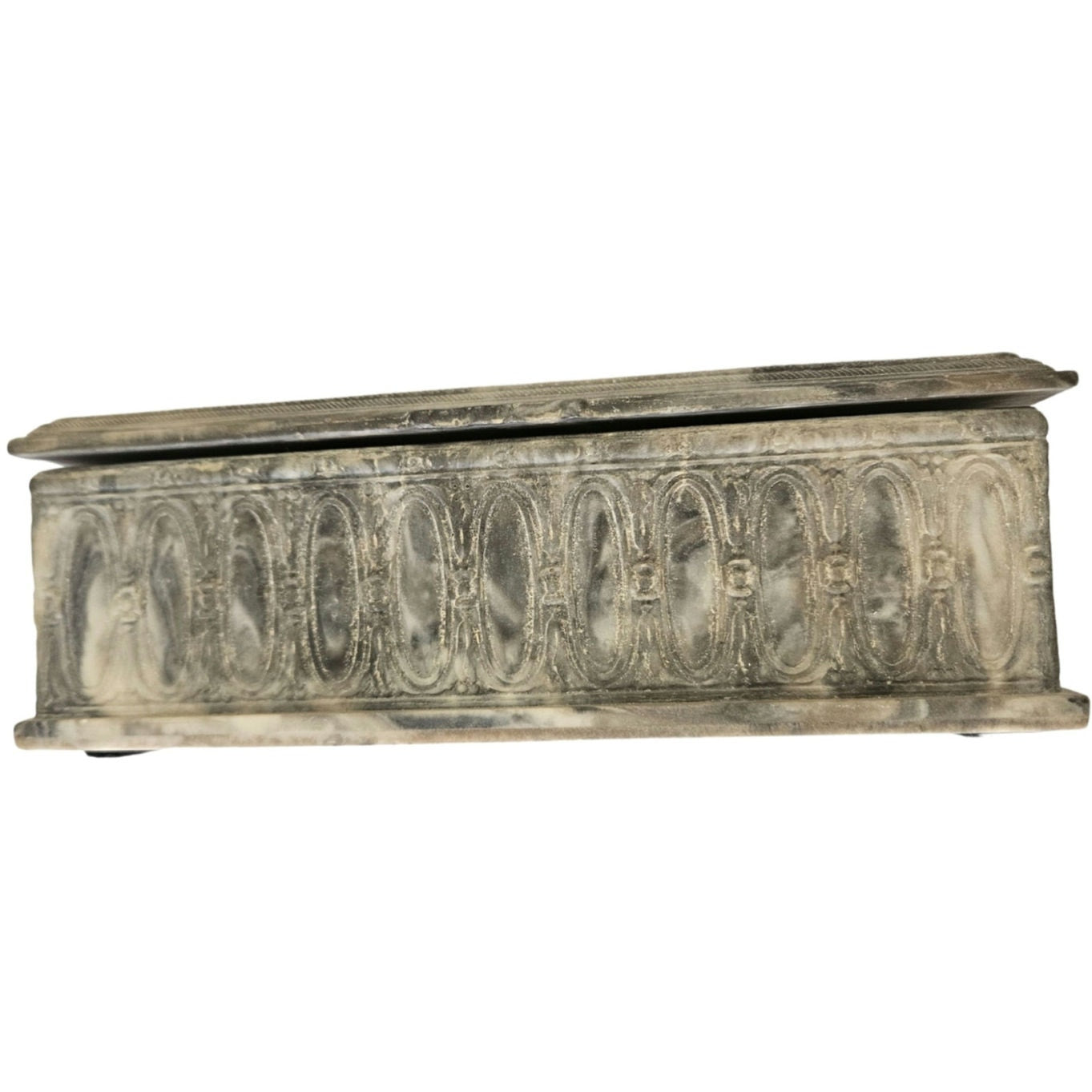 1975 Incolay Stone Handcrafted Carved Hinged Box Men In Pub Scene Trinket Box