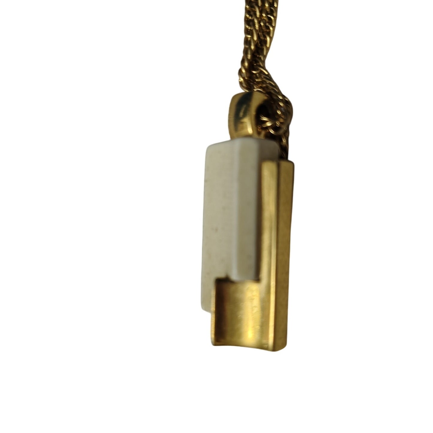 60s Vintage Crown Trifari Faux Ivory Lucite Gold Tone Pendant Chain Link Necklac