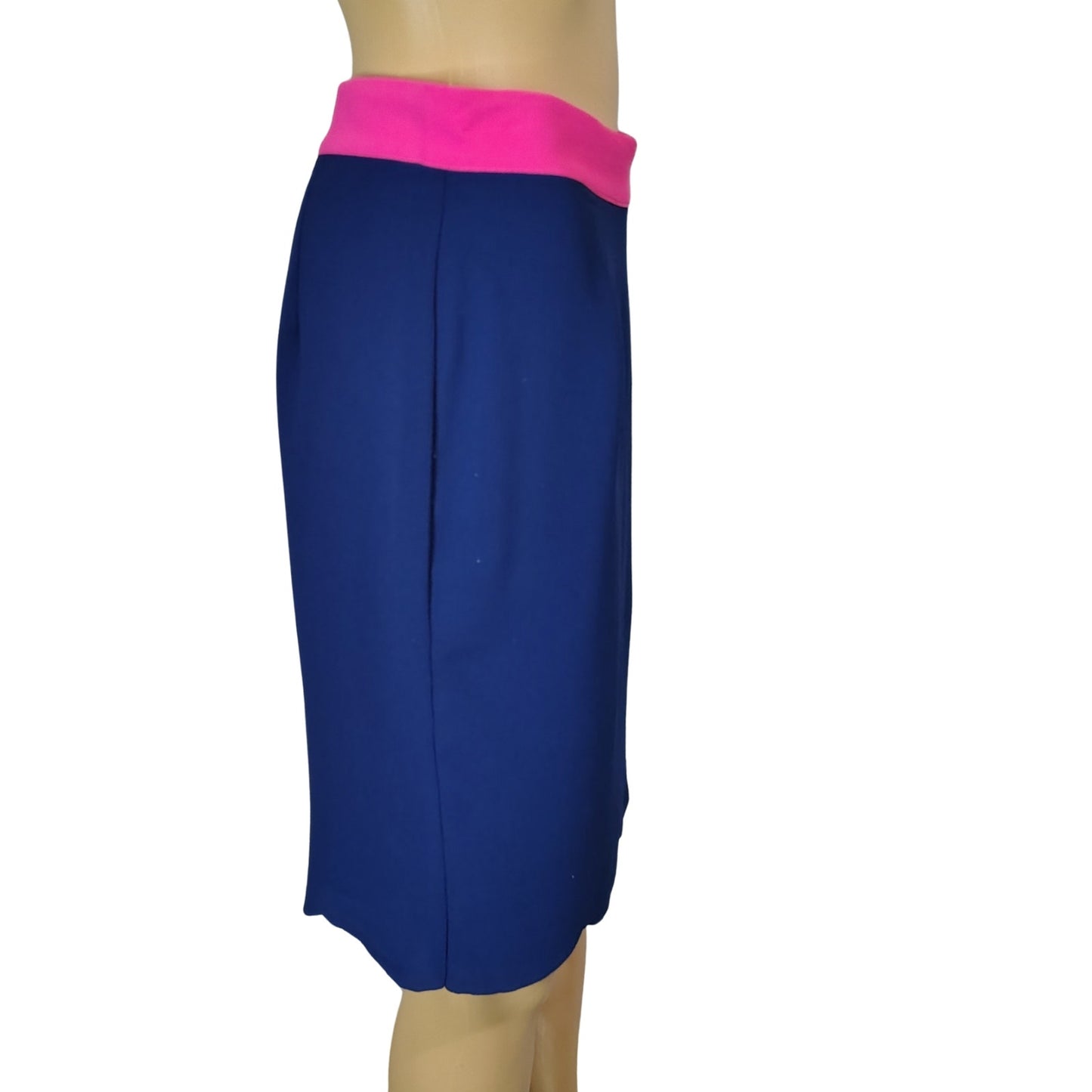 Blue Skirt Hot Pink Waistband Side Zipper Scalloped Hem by Gibson Size Medium