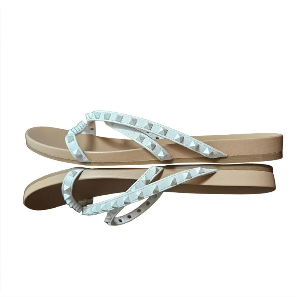 White Madden Girl Women's Candy Slide Strappy Sandal Square Spikes Size 8.5