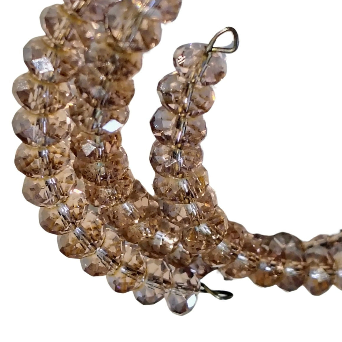 Mauve Purple Crystal Bead Memory Wire Double Strand Bracelet
