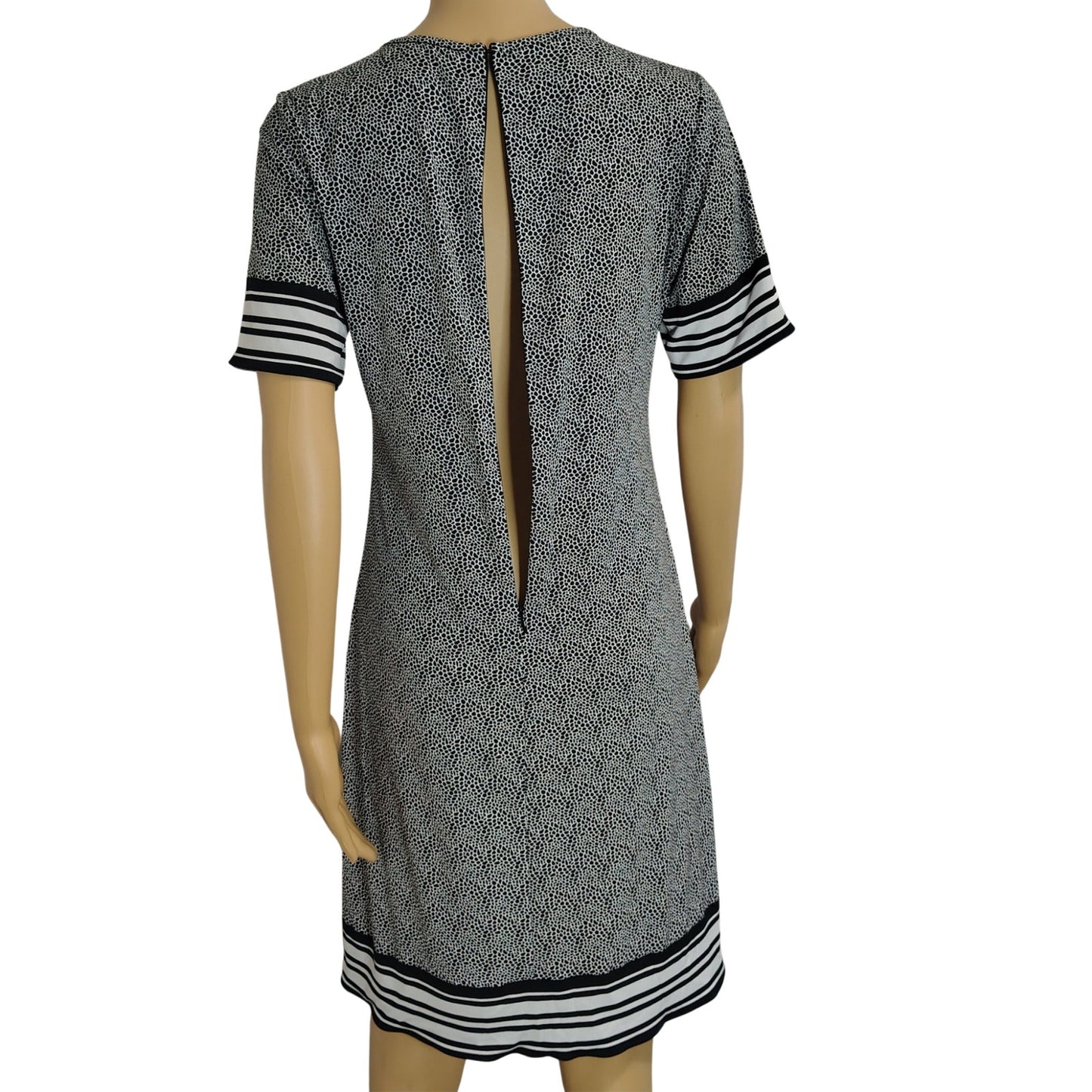 Michael Kors Short Sleeve Black White Midi Sheath Dress Stripes Size Small
