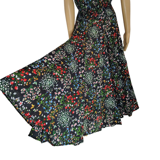 Chelsea & Theodore Floral Peasant Fit Flare Maxi Sundress Smocked Waist Size Medium