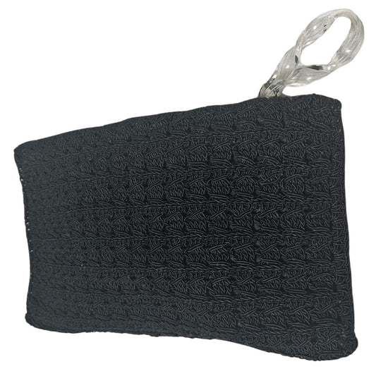 1940s Maxi Clutch Bag Large Black Crocheted Cord Vintage Lucite Toggle by Conmar