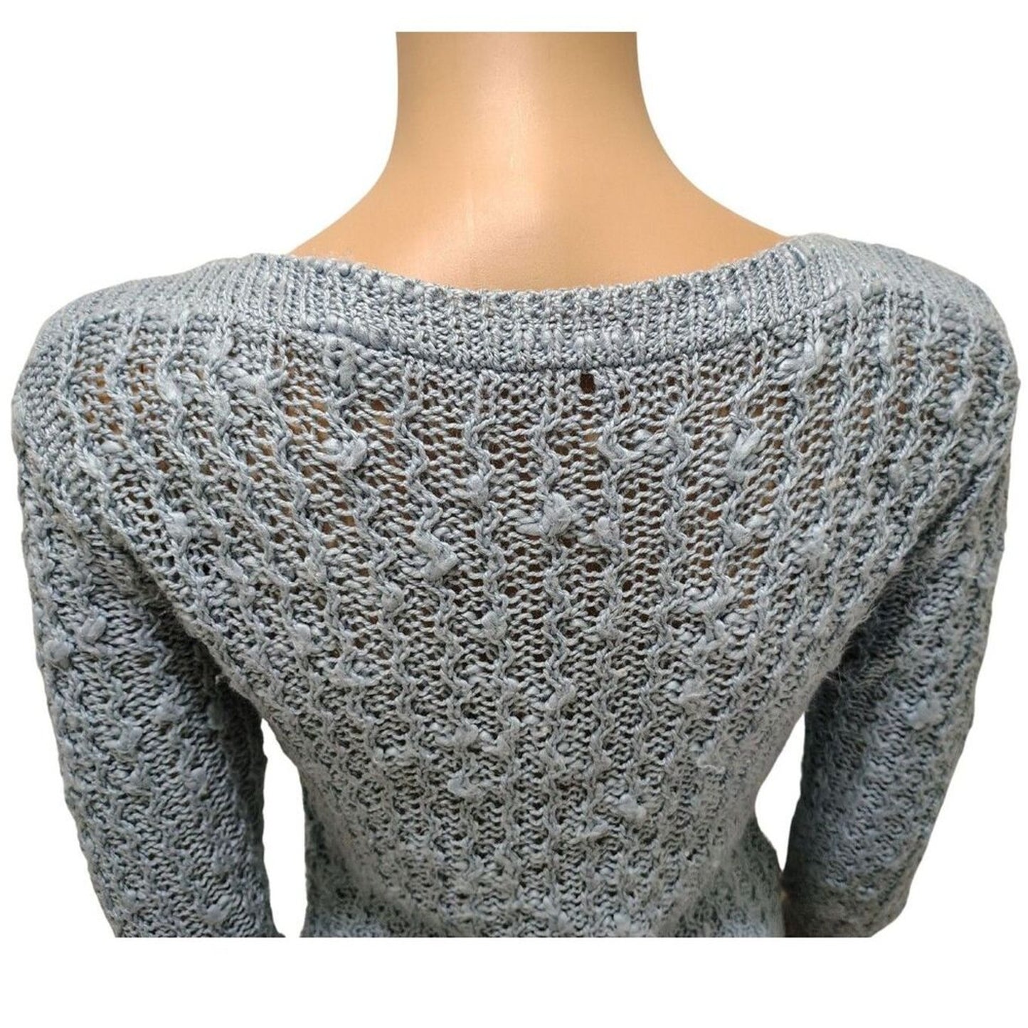 70s Vintage Blue Knit Wave Design Long Sleeve Boat Neck Fitted Sweater