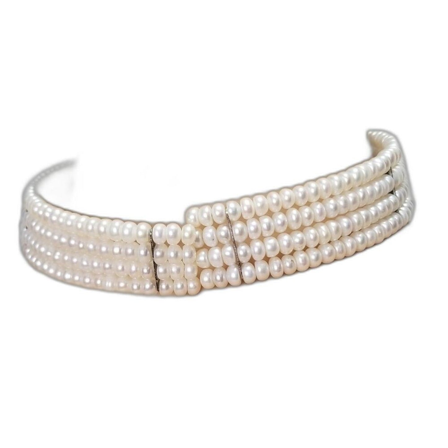 Bridal Set Vintage Pearl Gems Choker Four Strand Memory Wire Matching Bracelet