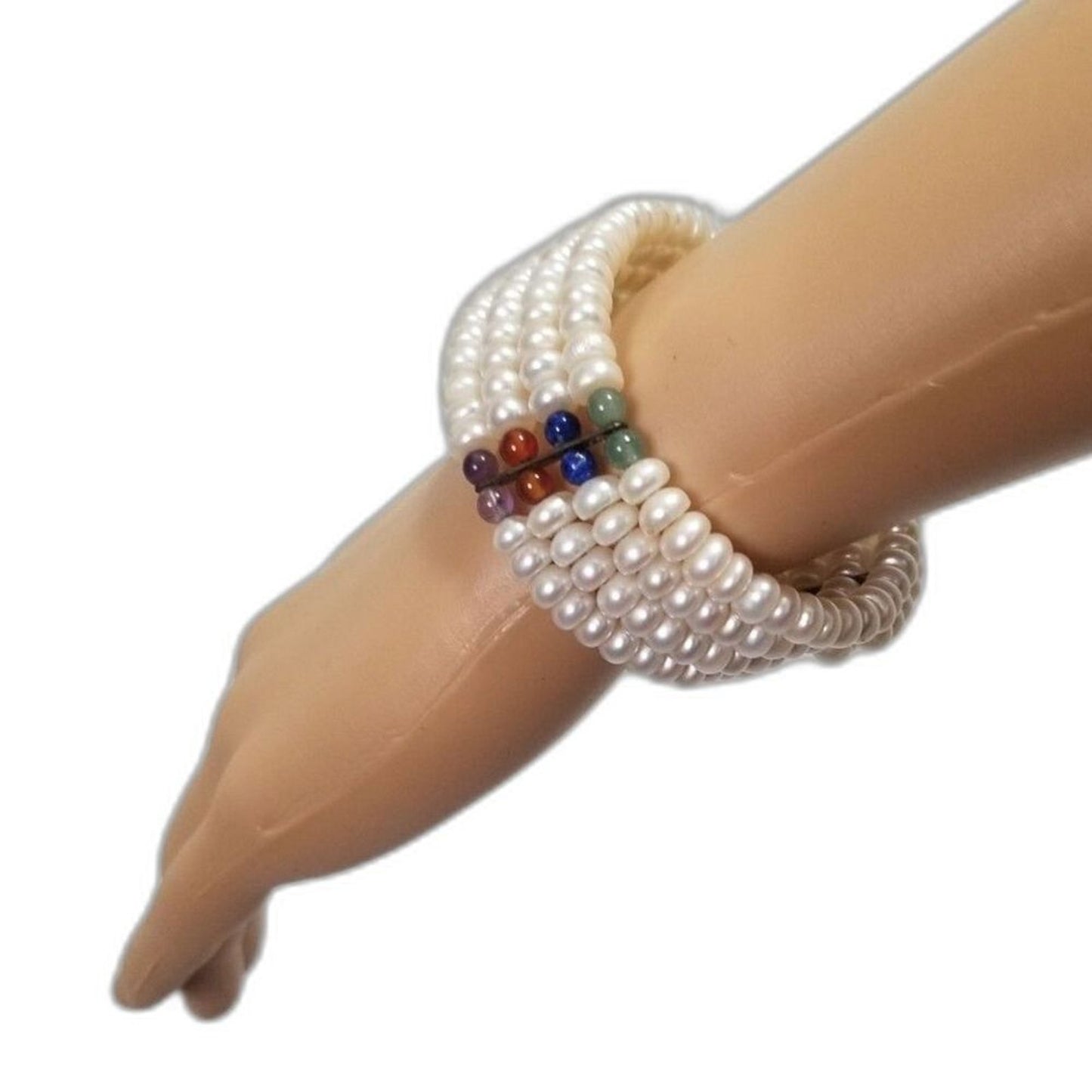 Bridal Set Vintage Pearl Gems Choker Four Strand Memory Wire Matching Bracelet