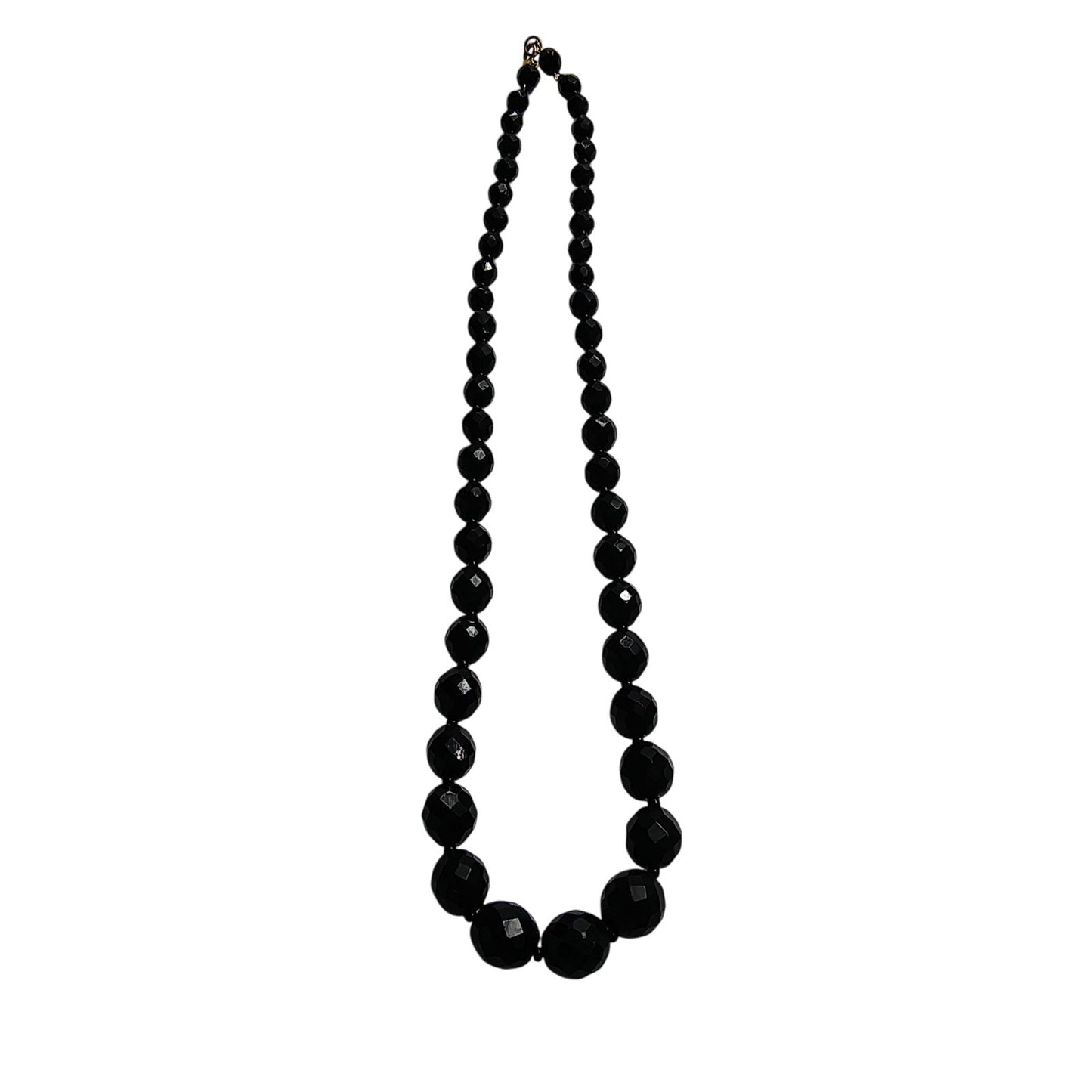 Black Beveled Glass Beaded Vintage Single Strand Necklace Spring Clasp Closurep