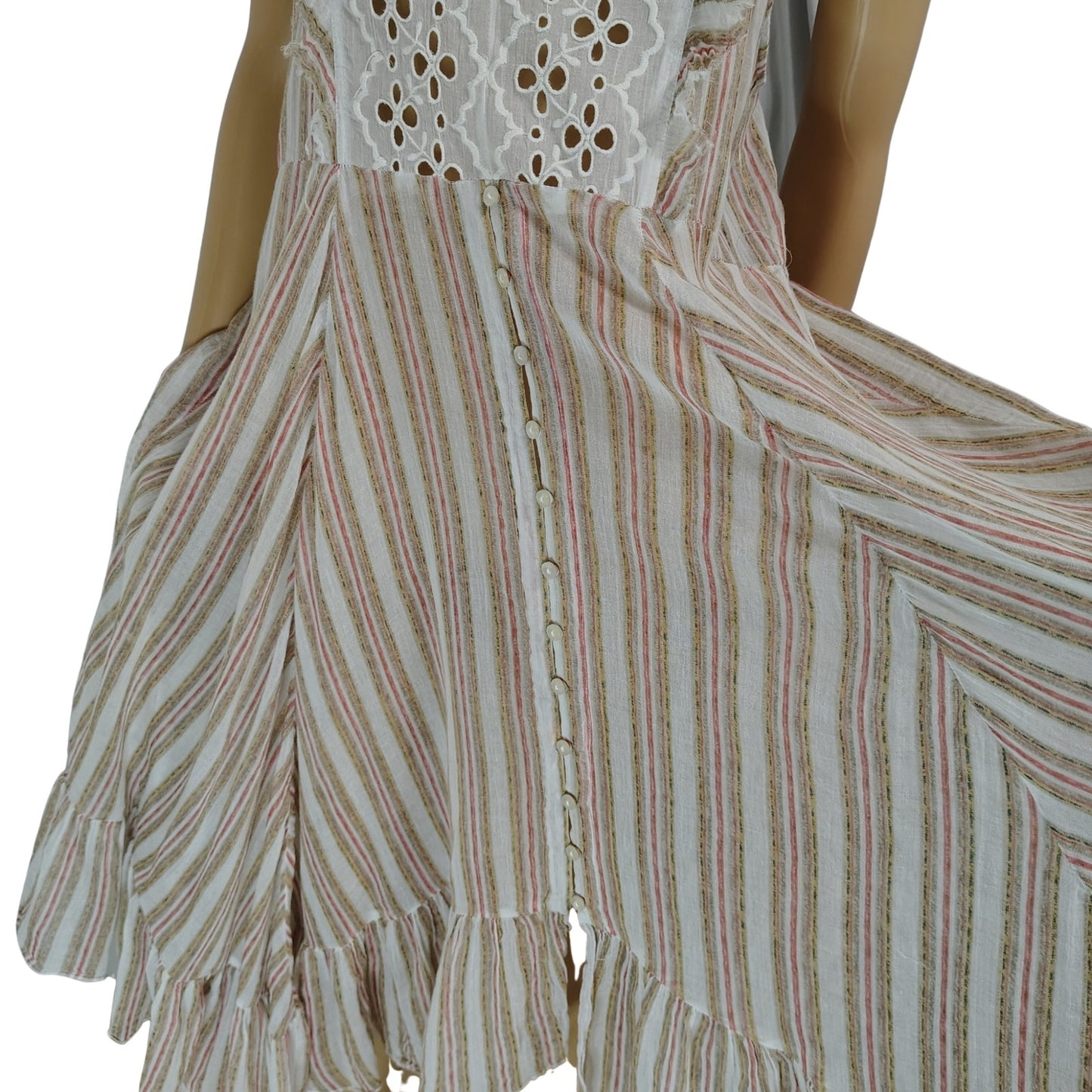 FP One Boho Brown White Flowy Caraway Stripe Sheer Uneven hem Long Dress Size Large