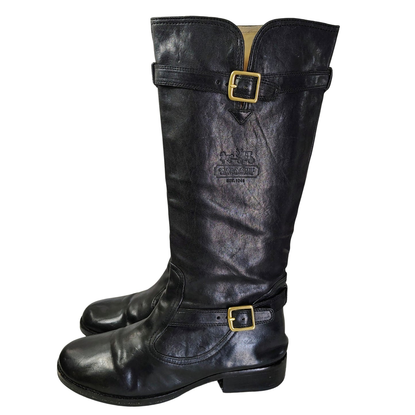 Coach Whitley Tall Black Leather Riding Boots Buckles Zipper Round Toe Size 10B
