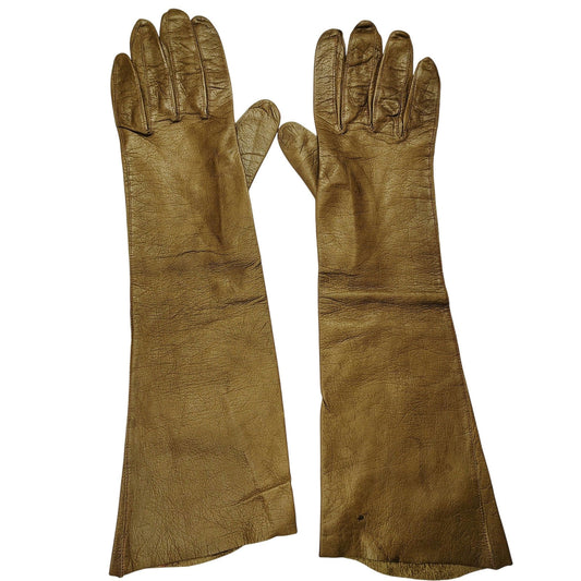 Vintage Brown Washable Long Soft Leather Gloves Made in Italy Size 7R Women