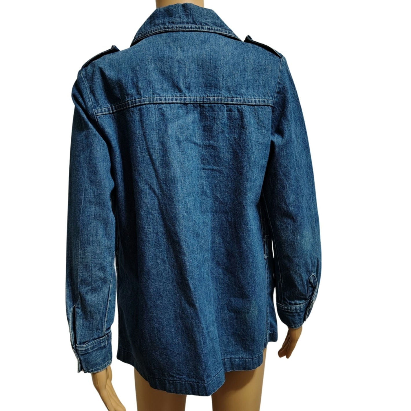 1970s Denim Wingtip Button Up Multiple Pockets Jacket Work Leisure Womens SZ 12