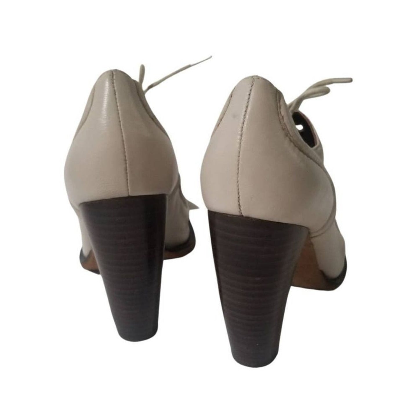 Cream Leather Platforms Booties Seam Detail Heels Round Heel Devani Size 8.5