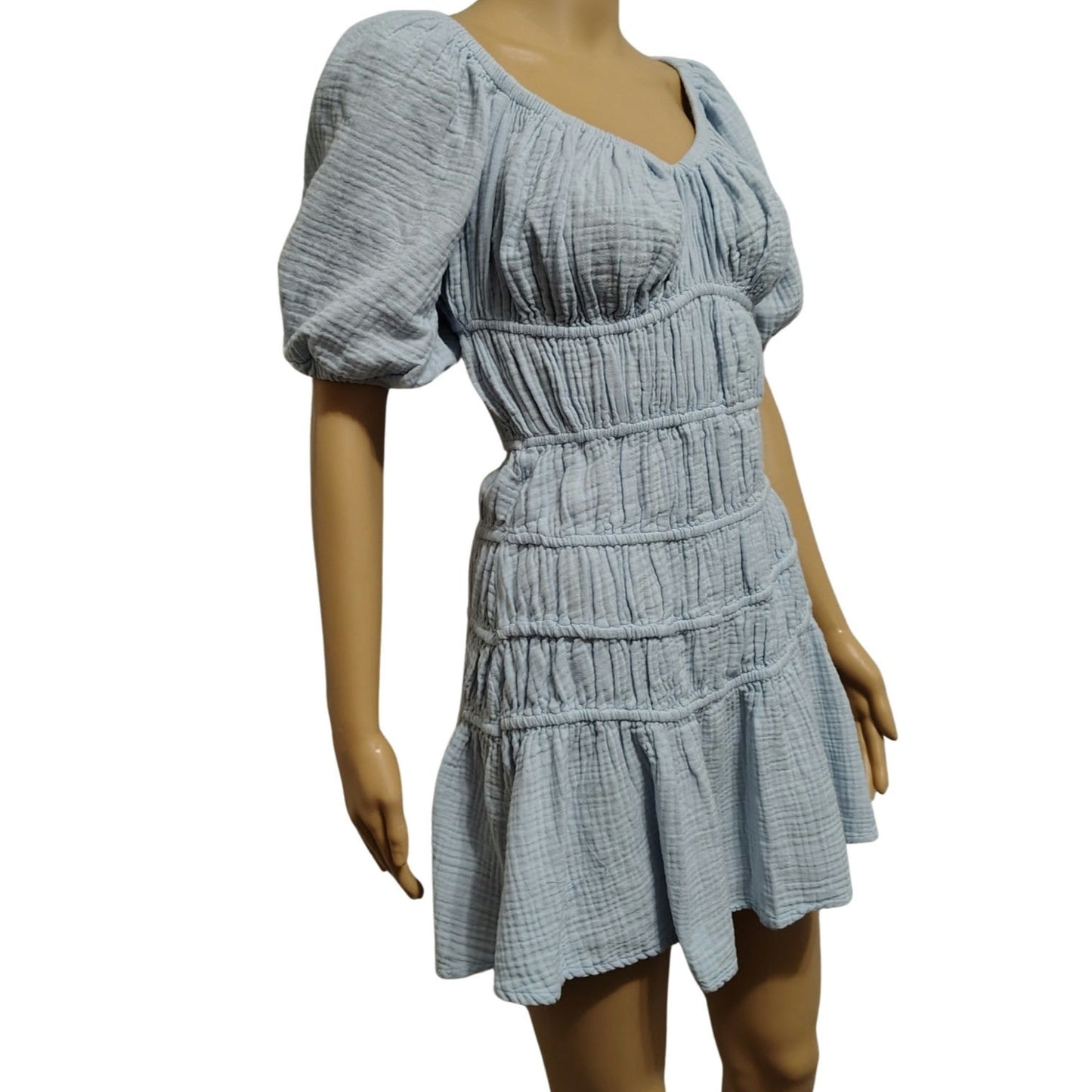 Vintage Havana Label Light Blue Fit & Flare Mini Dress Off The Shoulder Size Medium
