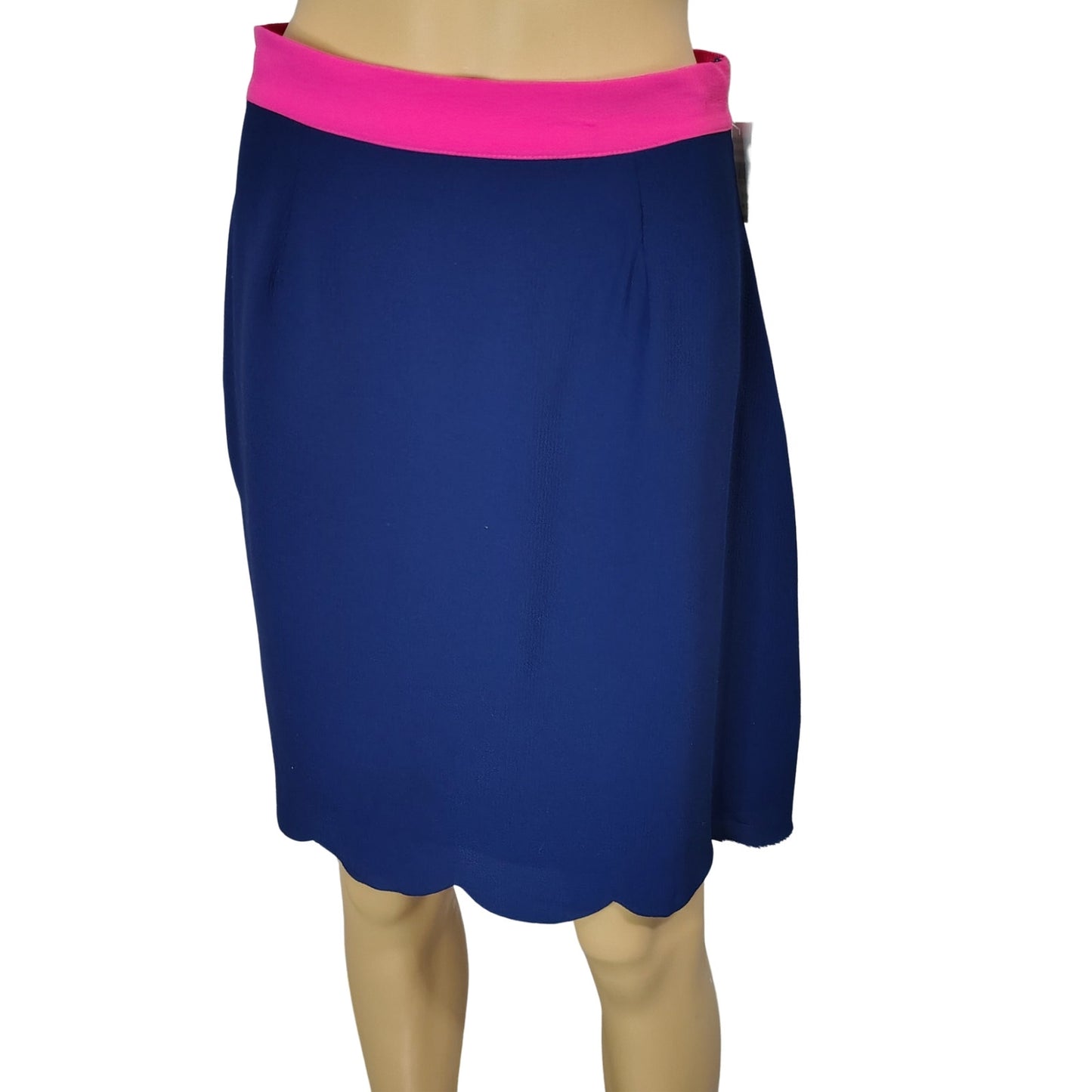 Blue Skirt Hot Pink Waistband Side Zipper Scalloped Hem by Gibson Size Medium