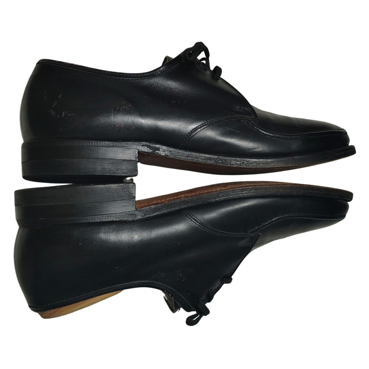 Nunn-Bush Black Leather Pointy Toe Lace Up Mens Dress Shoes Seam Detail Size 8 D