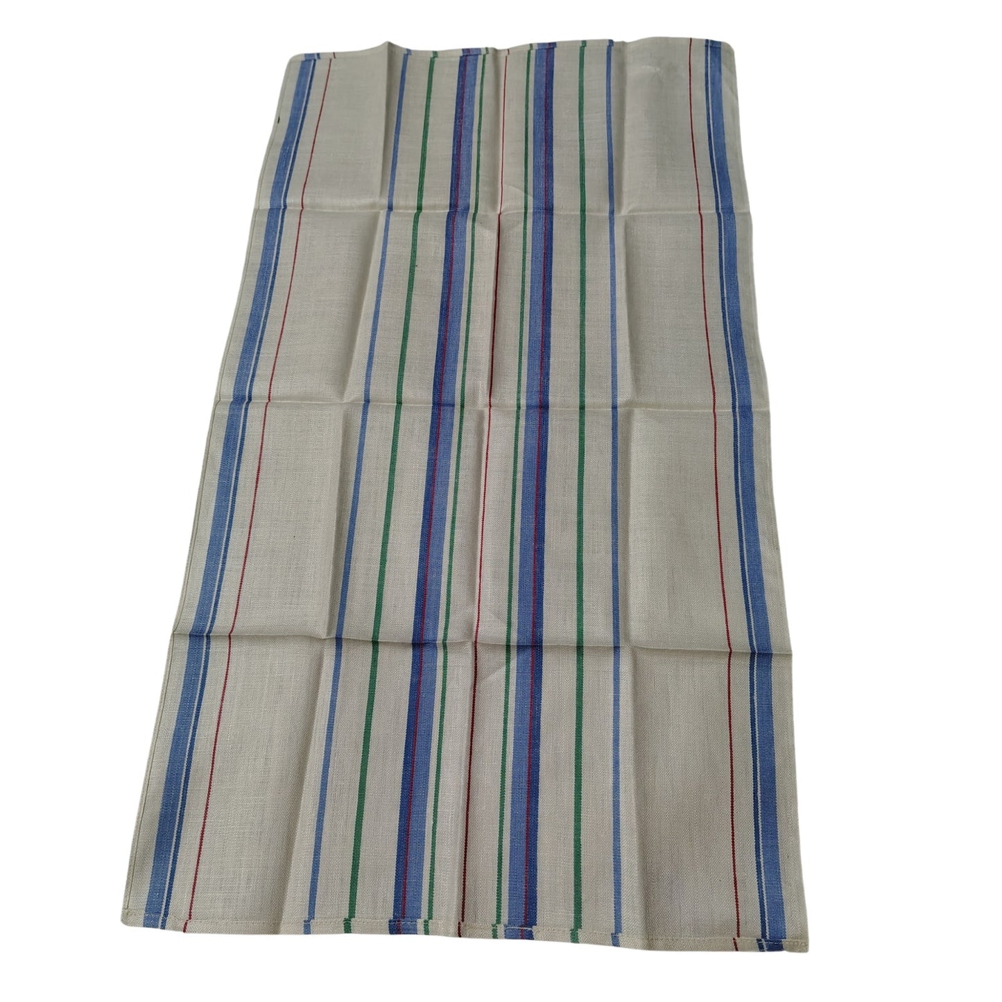 40s 50s Pure Linen Striped Tea Towel Unused French Tea Towel Stripes on Cream